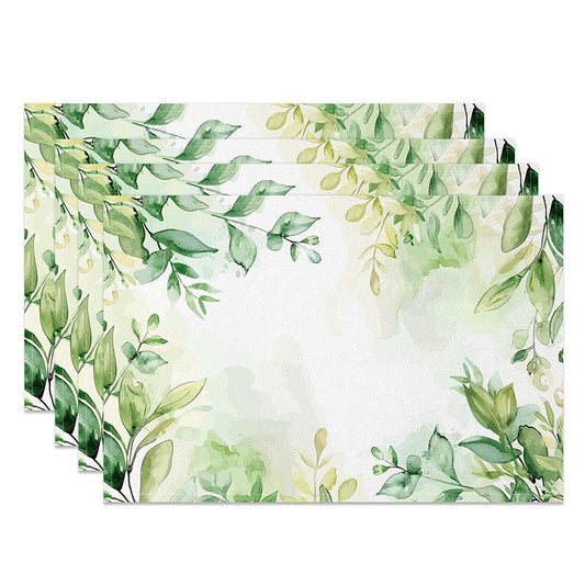 Lofaris Simple Green Leaf Placemats Set of 4 for Minimalist Spring and Modern Farmhouse Kitchen Table Decor