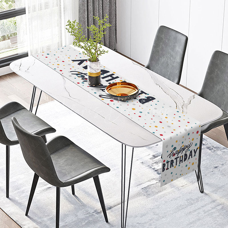 Lofaris Simple Happy Birthday Table Runner with Colorful Polka Dots Fun and Modern Party Supplies for Kids Celebration