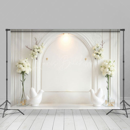 Lofaris Simple Holy White Communion Baptism Photo Backdrop