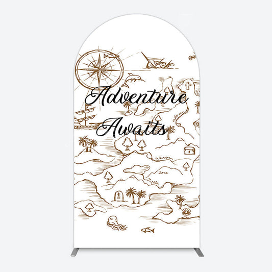 Lofaris Simple Line Painted Adventure Awaits Arch Backdrop