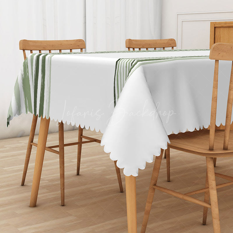 Lofaris Simple Modern Rectangle Tablecloth with Green Gradient Stripes for Contemporary Kitchen and Dining Decor