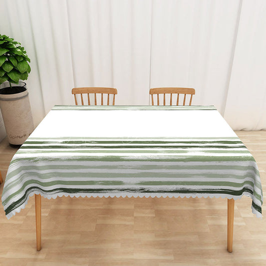 Lofaris Simple Modern Rectangle Tablecloth with Green Gradient Stripes for Contemporary Kitchen and Dining Decor