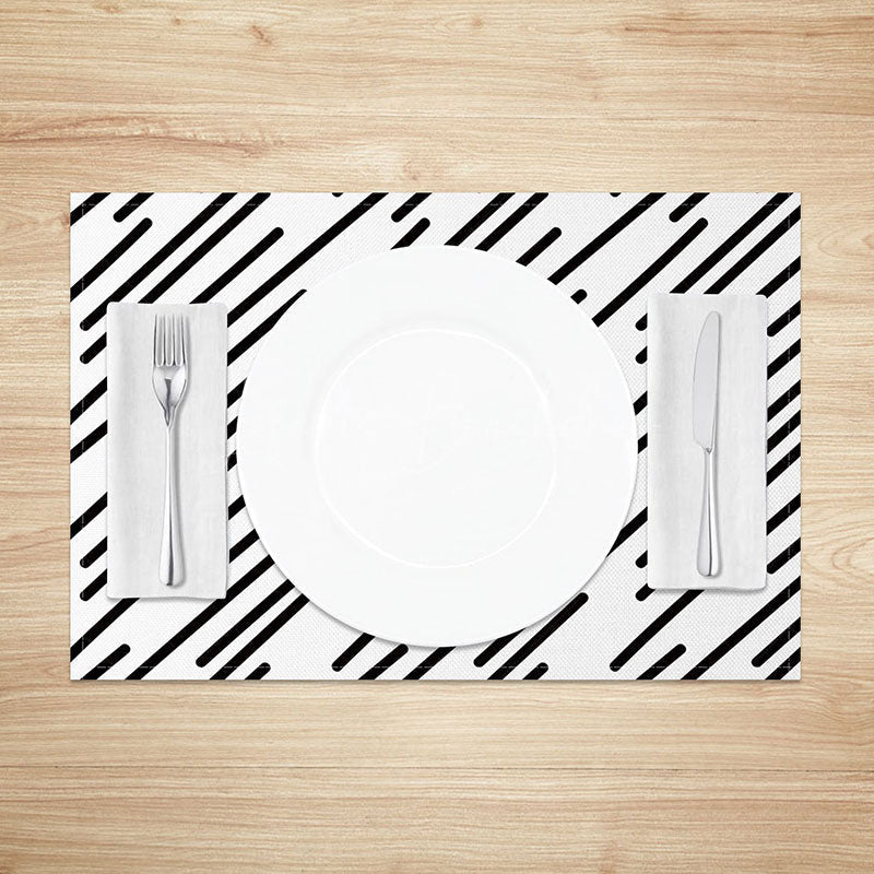 Lofaris Simple Modern White and Black Lines Set of 4 Placemats Minimalist Design for Everyday Kitchen Dining