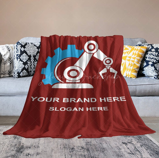 Lofaris Simple Red Blue White Robotic Arm Custom Text Blanket
