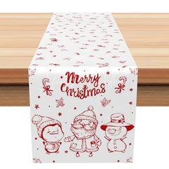 Lofaris Simple Red Christmas Character Table Runner Santa Snowman and Penguin Minimalist Holiday Decor