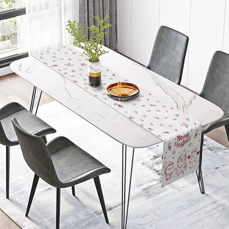 Lofaris Simple Red Christmas Character Table Runner Santa Snowman and Penguin Minimalist Holiday Decor