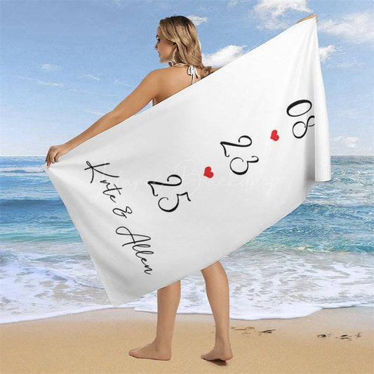 Lofaris Simple Red Heart Custom Est Name Beach Towel For Summer