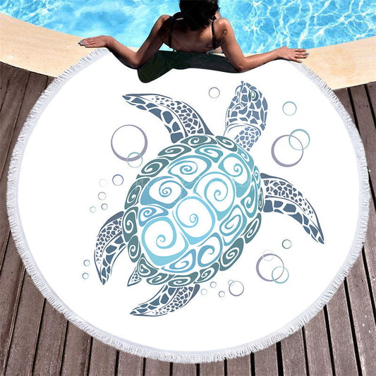 Lofaris Simple Sea Turtle Cartoon Pattern Round Beach Towel
