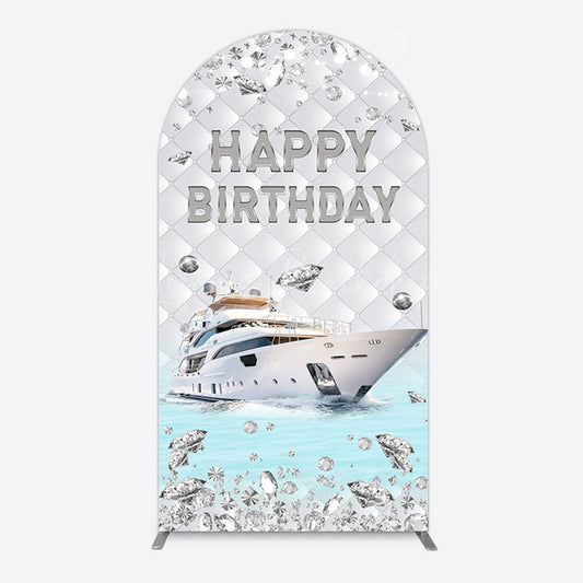 Lofaris Simple Ship Glitter Happy Birthday Arch Backdrop