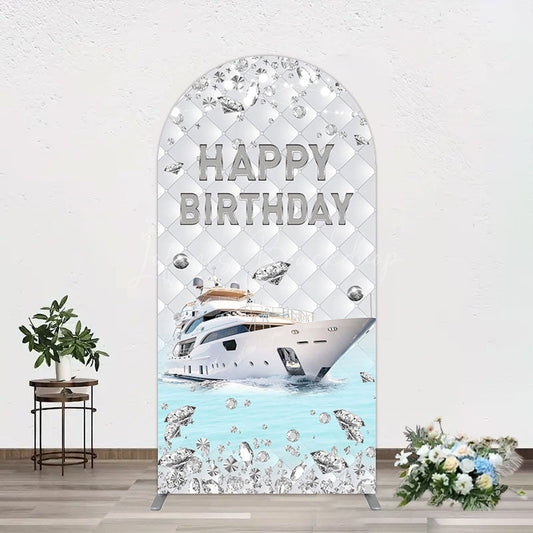Lofaris Simple Ship Glitter Happy Birthday Arch Backdrop