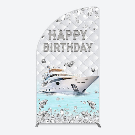 Lofaris Simple Ship Glitter Happy Birthday Half Moon Arch Backdrop
