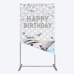 Lofaris Simple Ship Glitter Happy Birthday Rectangle Backdrop