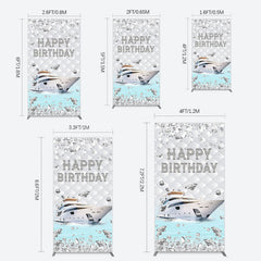 Lofaris Simple Ship Glitter Happy Birthday Rectangle Backdrop