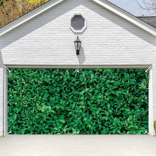 Lofaris Simple Spring Fresh Green Leaves Garage Door Banner