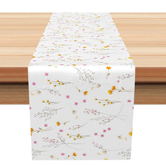 Lofaris Simple Spring Table Runner with White Floral Print Minimalist Botanical Decor for Kitchen and Dining
