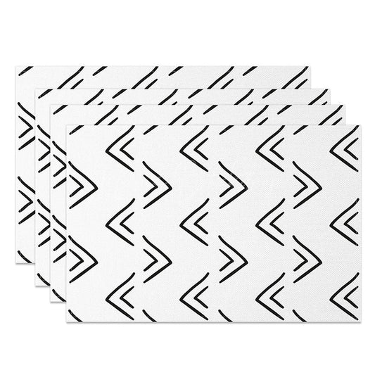 Lofaris Simple White and Black Abstract Lines Set of 4 Placemats for Modern Minimalist Scandinavian Decor