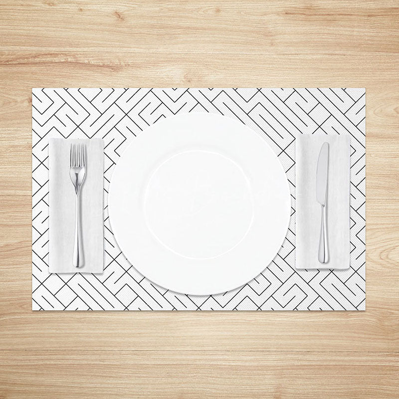Lofaris Simple White and Black Lines Pattern Set of 4 Placemats for Modern Minimalist Farmhouse Kitchen