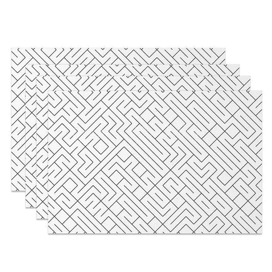 Lofaris Simple White and Black Lines Pattern Set of 4 Placemats for Modern Minimalist Farmhouse Kitchen