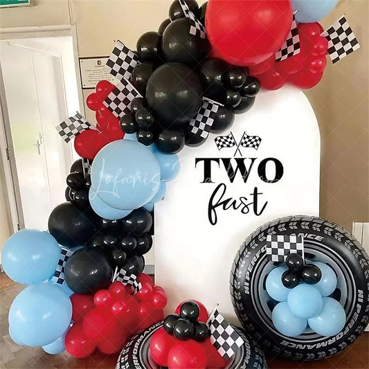 Lofaris Simple White Black Two Fast Birthday Arch Backdrop