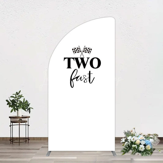 Lofaris Simple White Black Two Fast Birthday Half Moon Arch Backdrop