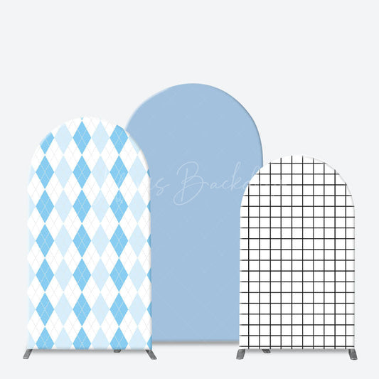 Lofaris Simple White Blue Rhombus Plaid Birthday Arch Backdrop