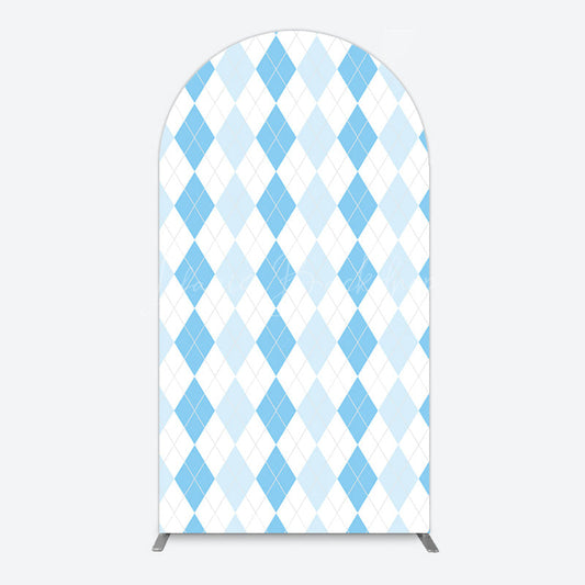 Lofaris Simple White Blue Rhombus Plaid Birthday Arch Backdrop