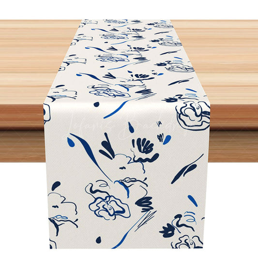 Lofaris Simple White Table Runner with Cute Graffiti Art Modern Abstract Painting Style Fun and Artistic Kitchen Decor