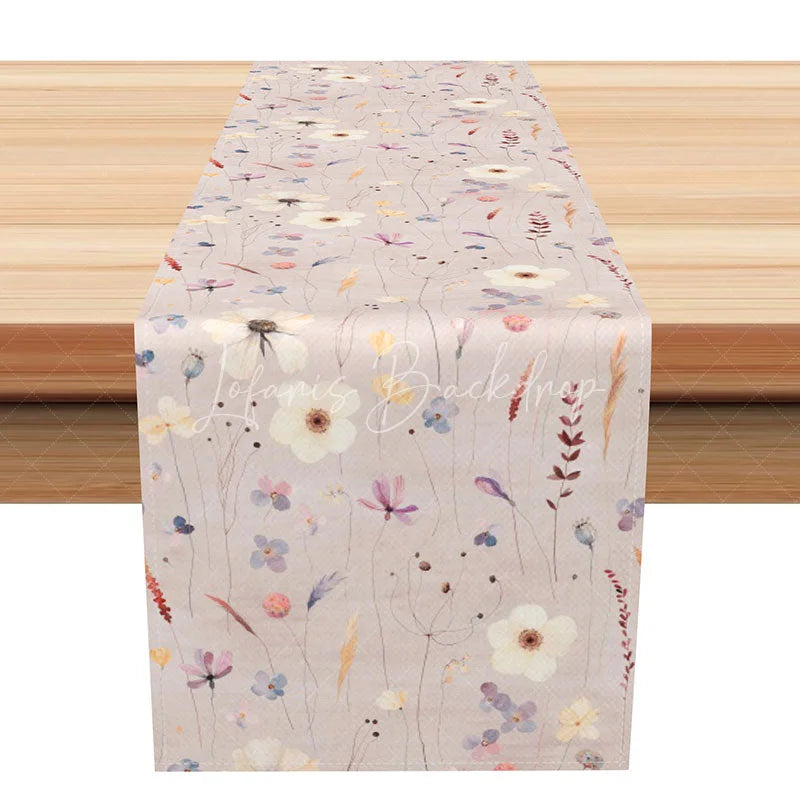 Lofaris Simple Wildflower Table Runner Neutral Beige Botanical Print Modern Farmhouse Boho Kitchen Decor