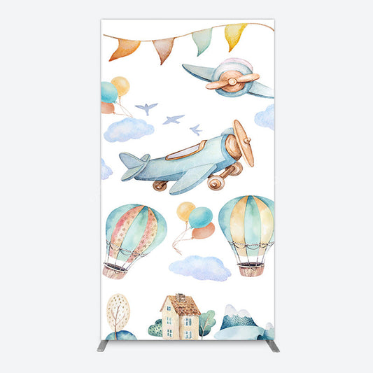 Lofaris Sky Airplane Hot Air Balloon Birthday Rectangle Backdrop