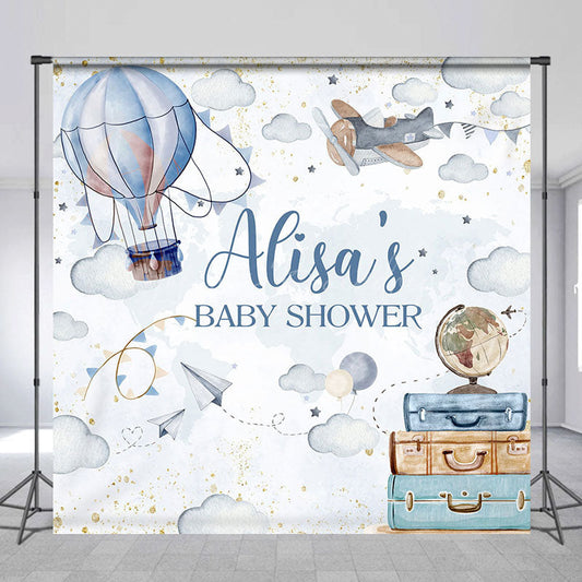 Lofaris Sky Cloud Hot Air Balloon Custom Baby Shower Backdrop
