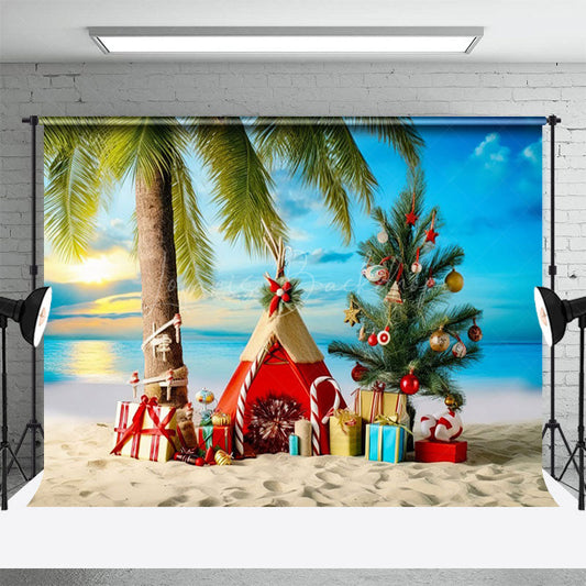 Lofaris Sky Sunset Coconut Tree Christmas In July Backdrop