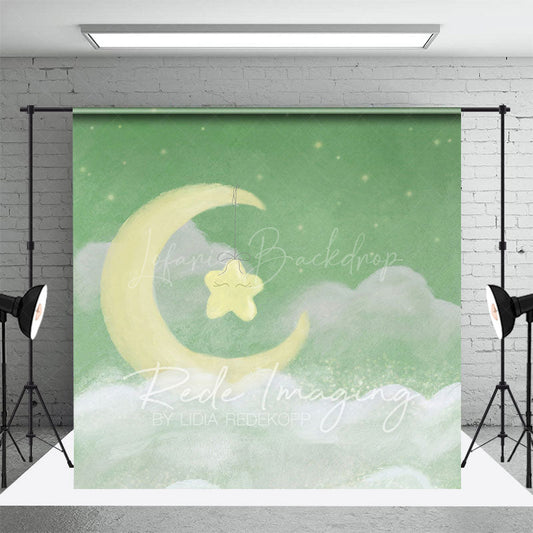 Lofaris Sleep Tight Green Moon Birthday Cake Smash Backdrop
