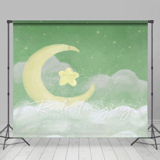 Lofaris Sleep Tight Green Moon Birthday Cake Smash Backdrop