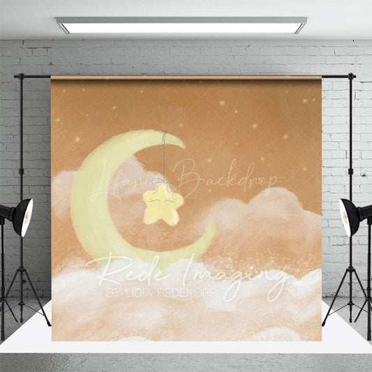 Lofaris Sleep Tight Orange Moon Birthday Cake Smash Backdrop