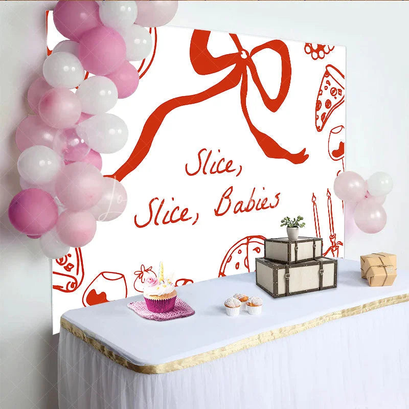 Lofaris Slice Babies Pizza Theme Baby Shower Backdrop Red and White Italian Dinner Party Banner