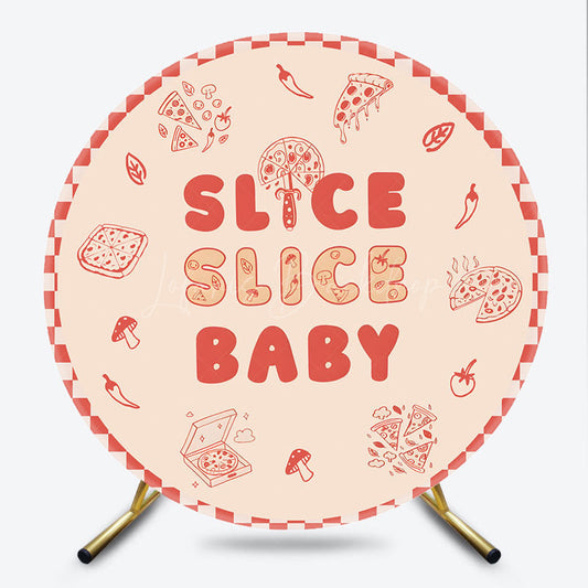 Lofaris Slice Baby Round Backdrop for Shower Fun Pizza Themed Party with Red Gingham Italian Food Decor