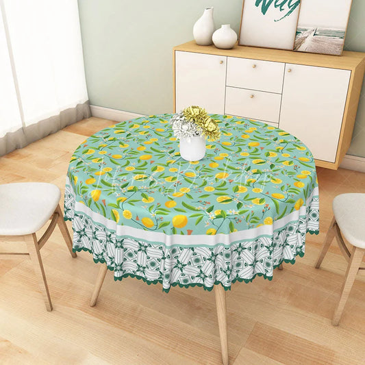 Lofaris Small Yellow Lemons and White Flowers Round Tablecloth Fresh Citrus Branch Kitchen Decor