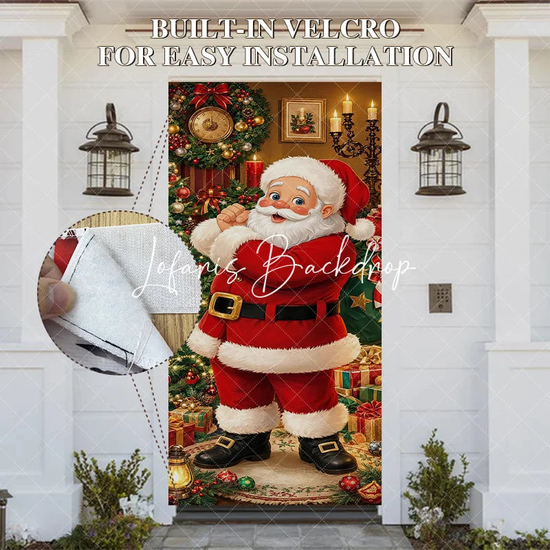 Lofaris Smiling Santa Claus and Decorated Christmas Tree with Presents Holiday Door Cover Festive Winter Decor
