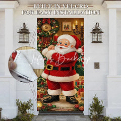 Lofaris Smiling Santa Claus and Decorated Christmas Tree with Presents Holiday Door Cover Festive Winter Decor