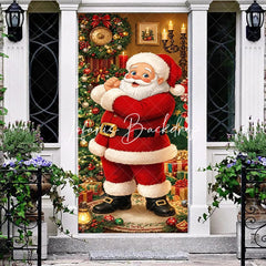Lofaris Smiling Santa Claus and Decorated Christmas Tree with Presents Holiday Door Cover Festive Winter Decor