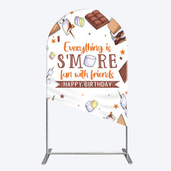 Lofaris S’more Fun Birthday Arch Backdrop Camping Campfire and Marshmallow Theme Outdoor Party Photo Booth Decor for Kids