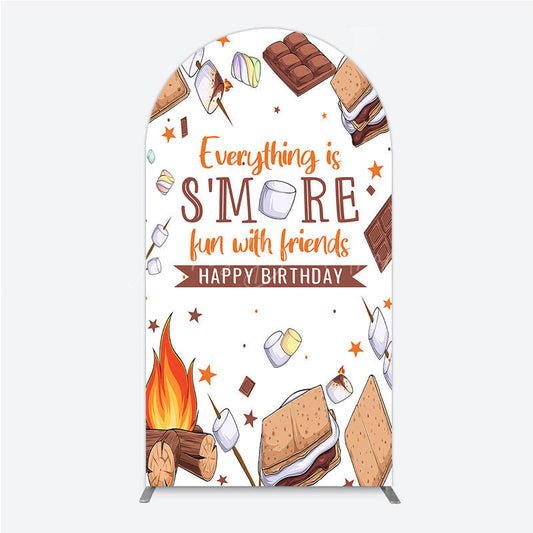 Lofaris S’more Fun Birthday Arch Backdrop Camping Campfire and Marshmallow Theme Outdoor Party Photo Booth Decor for Kids