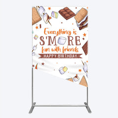 Lofaris S’more Fun Birthday Rectangle Backdrop Camping Campfire and Marshmallow Theme Outdoor Party Photo Booth Decor for Kids