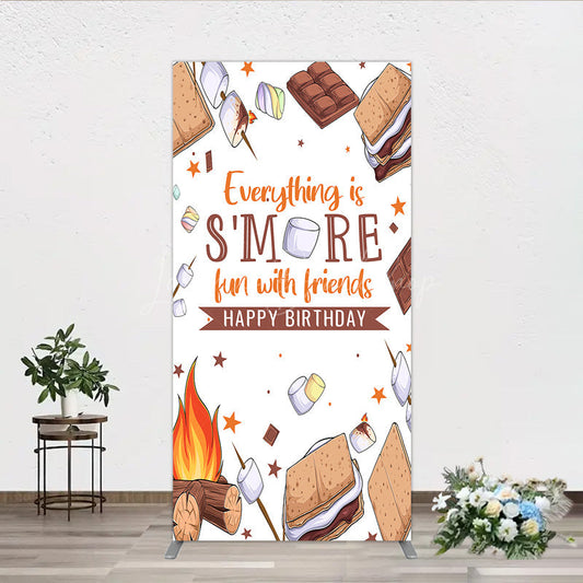 Lofaris S’more Fun Birthday Rectangle Backdrop Camping Campfire and Marshmallow Theme Outdoor Party Photo Booth Decor for Kids