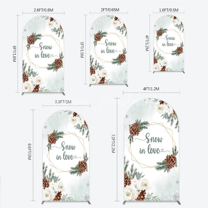 Lofaris Snow in Love Arch Backdrop for Winter Wedding Bridal Shower with Pinecones White Roses and Snowflakes Decor