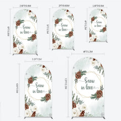 Lofaris Snow in Love Arch Backdrop for Winter Wedding Bridal Shower with Pinecones White Roses and Snowflakes Decor