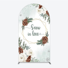 Lofaris Snow in Love Arch Backdrop for Winter Wedding Bridal Shower with Pinecones White Roses and Snowflakes Decor