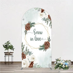 Lofaris Snow in Love Arch Backdrop for Winter Wedding Bridal Shower with Pinecones White Roses and Snowflakes Decor