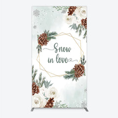 Lofaris Snow in Love Rectangle Backdrop for Winter Wedding Bridal Shower with Pinecones White Roses and Snowflakes Decor
