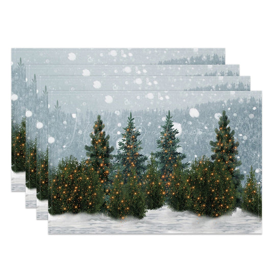 Lofaris Snow Pine Forest Winter Wonderland Set Of 4 Placemats